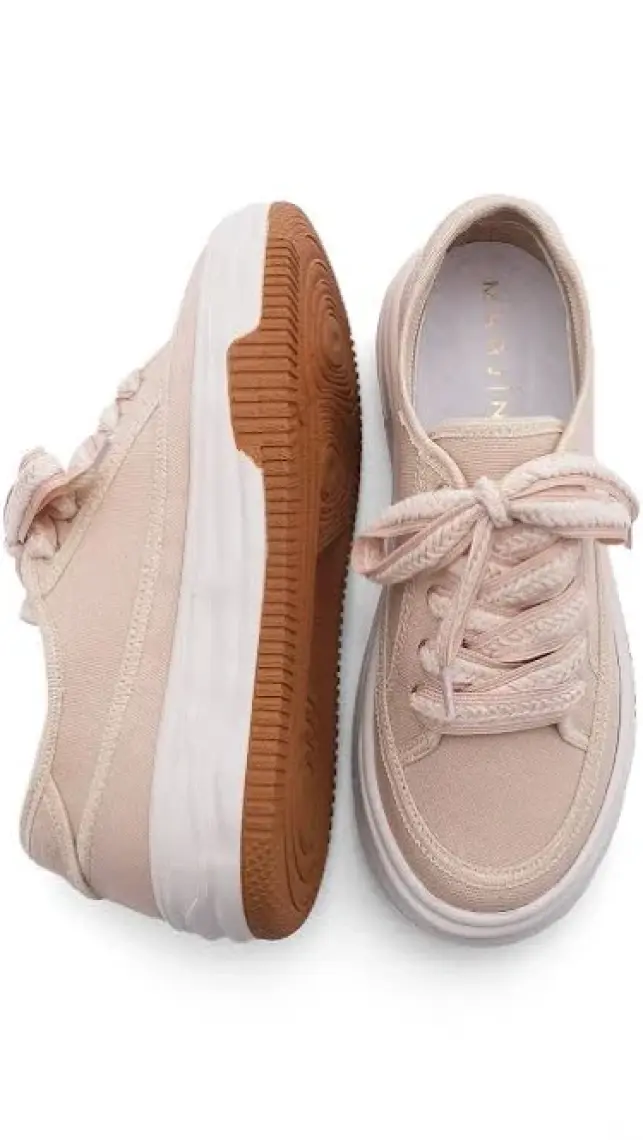 Marjin Kadın Sneaker Yüksek Taban Bağcıklı Bez Spor Ayakkabı Kotnel