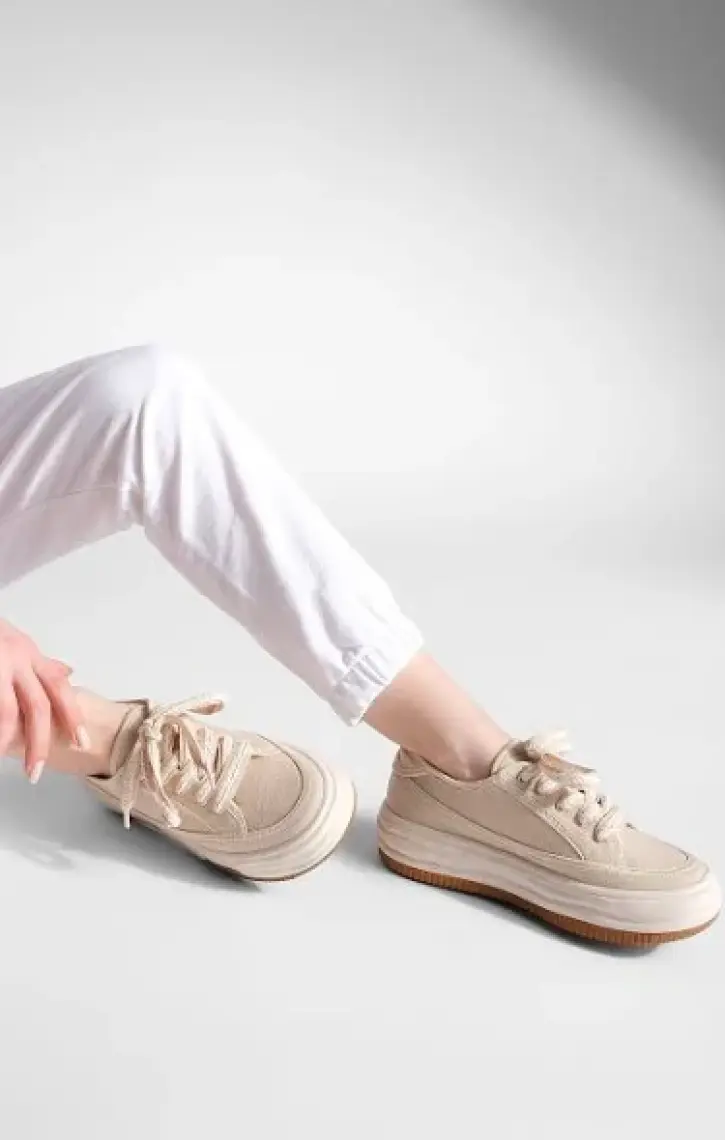 Marjin Kadın Sneaker Yüksek Taban Bağcıklı Bez Spor Ayakkabı Kotnel