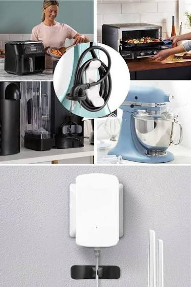 EngStore Buffer 6 Lı Pratik Kablo Toparlayıcı Yapışkanlı Klips Mutfak Air Fryer Kettle Kahve Tost Makinası