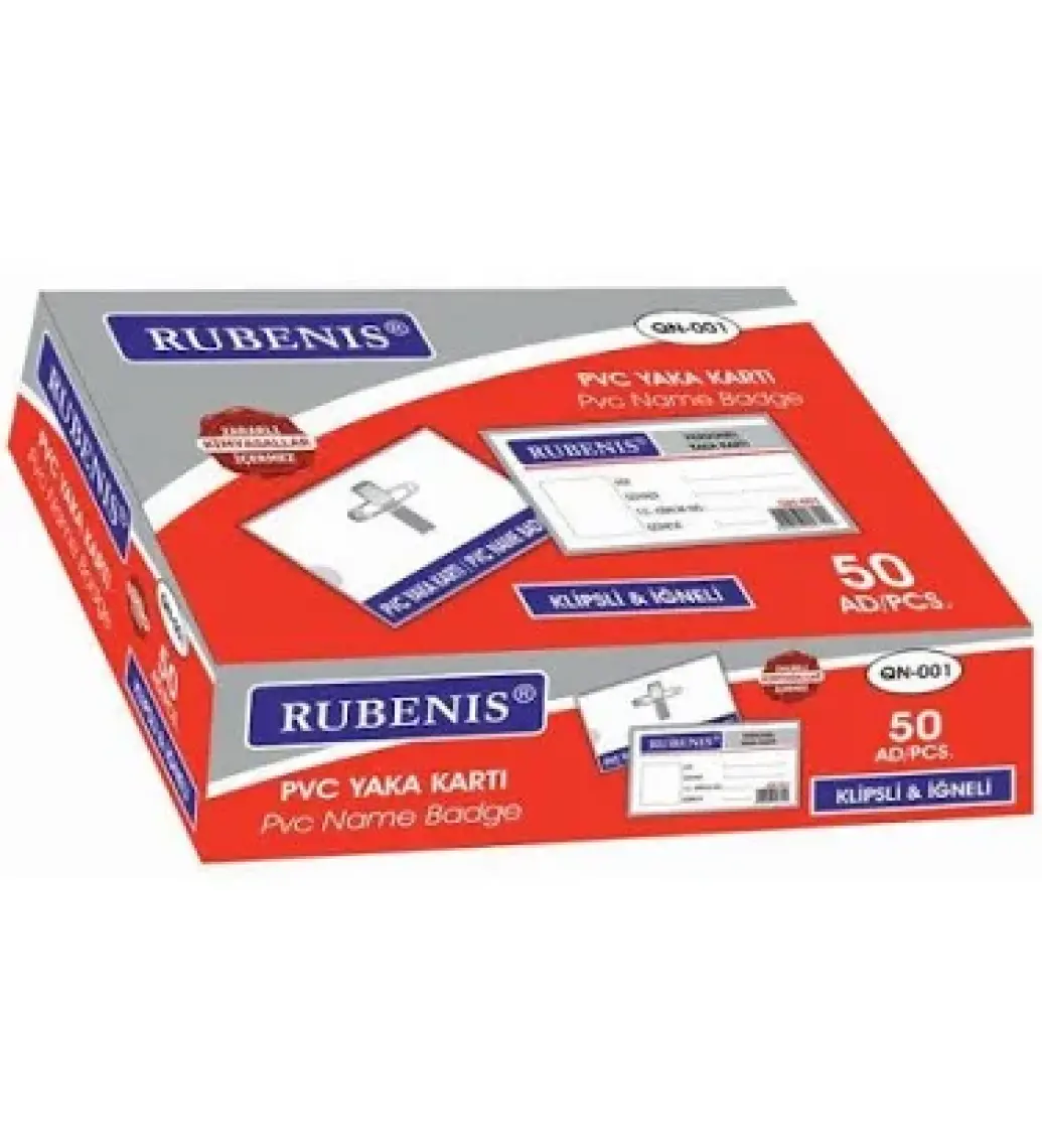 Rubenis Şeffaf İğneli Yaka Kartı Qn-001 50 Li (1 Paket 50 Adet)