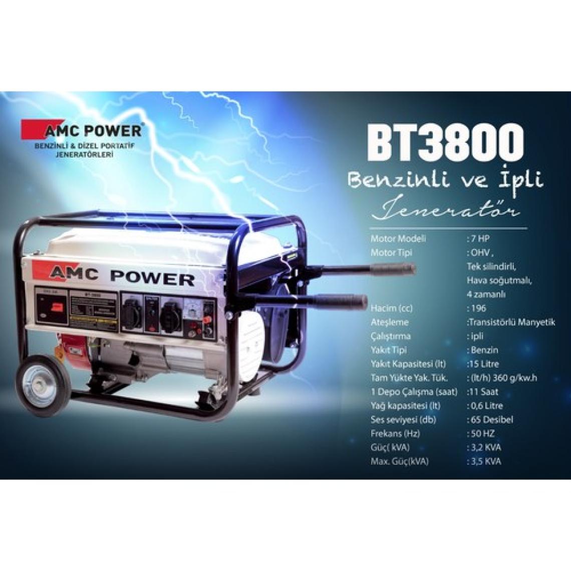 Amc Power Bt-3800  3,5 Kva Benzinli Jeneratör (Tekerlekli)