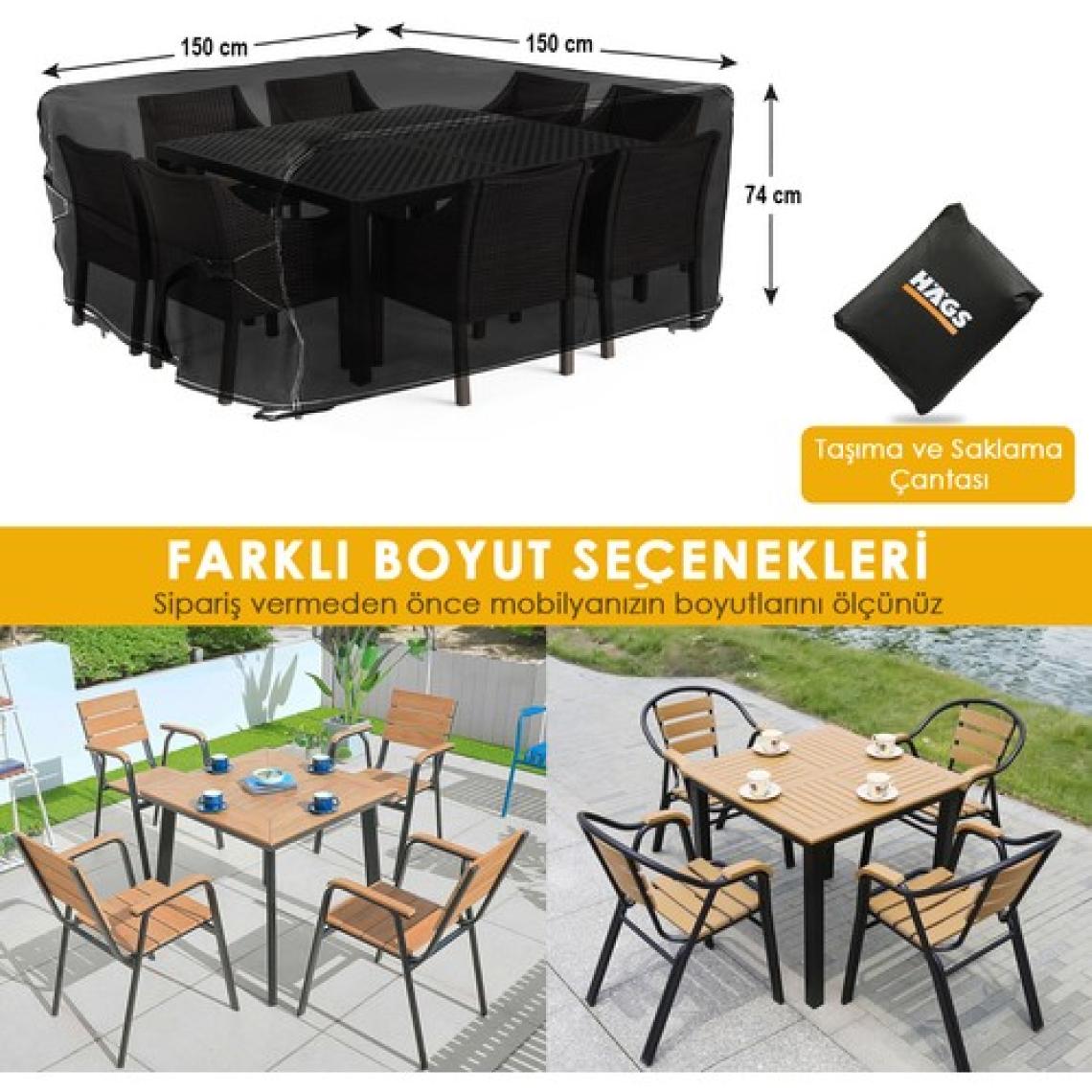 Haegs Bahçe Mobilyası Örtüsü, 150-150-74cm, Su Geçirmez, Dış Mekan Masa ve Sandalye Koruma Kılıfı