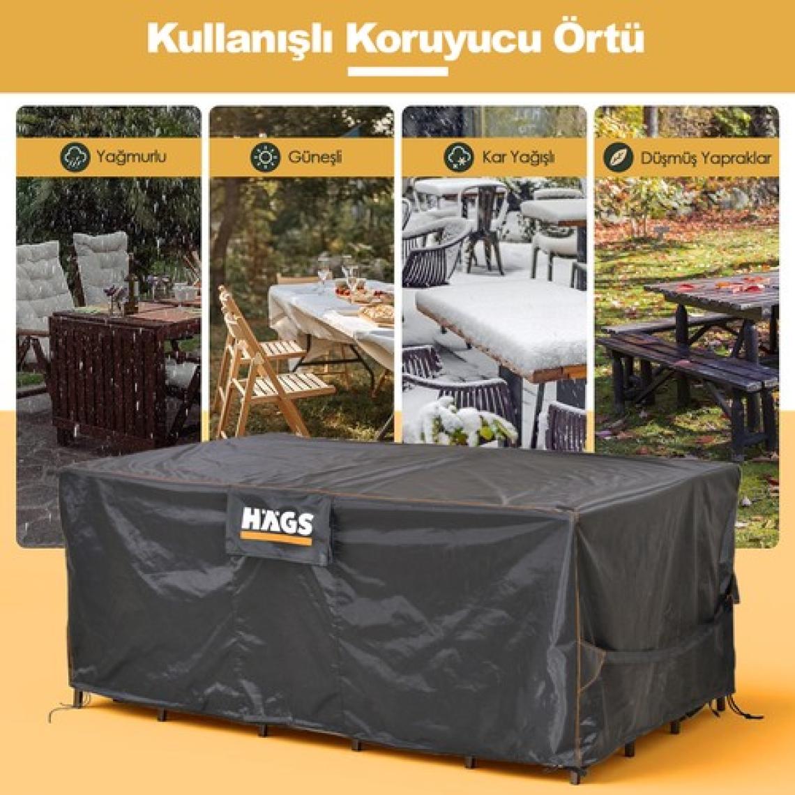 Haegs Bahçe Mobilyası Örtüsü, 150-150-74cm, Su Geçirmez, Dış Mekan Masa ve Sandalye Koruma Kılıfı