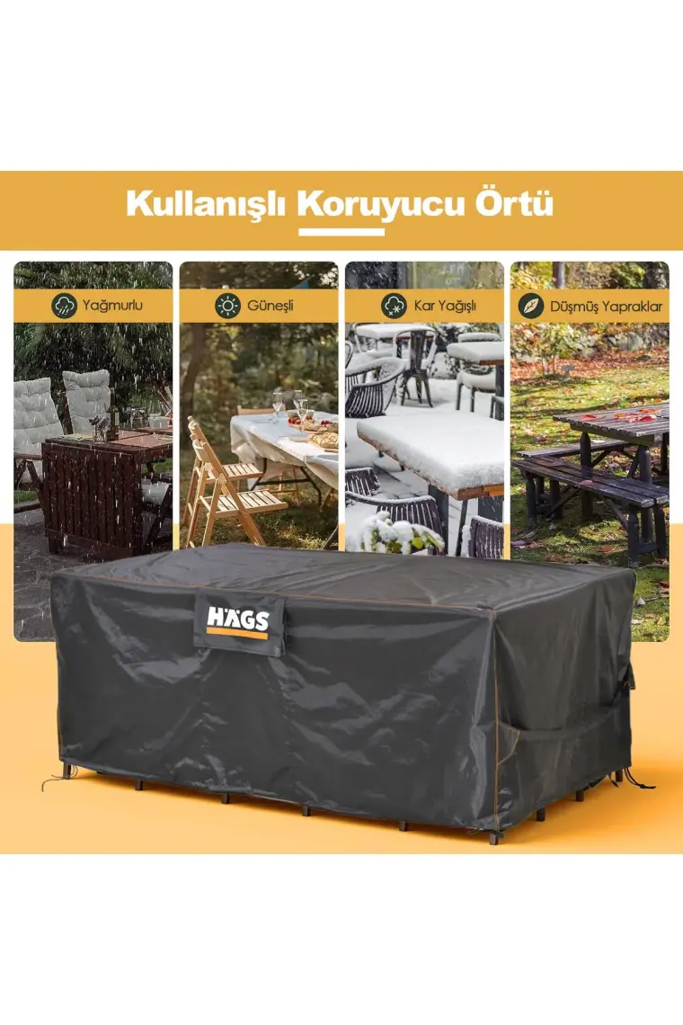 Haegs Bahçe Mobilyası Örtüsü, 125X90X74CM, Su Geçirmez, Havalandırmalı Masa ve Sandalye Koruma Kılıf