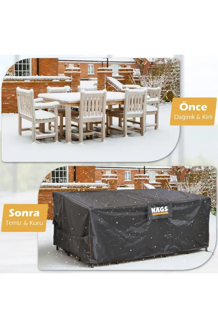 Haegs Bahçe Mobilyası Örtüsü, 200-160-74cm, Su Geçirmez, Dış Mekan Masa Ve Sandalye Örtü Branda Gri