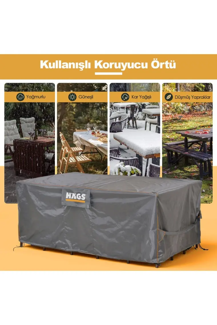 Haegs Bahçe Mobilyası Örtüsü, 200-160-74cm, Su Geçirmez, Dış Mekan Masa Ve Sandalye Örtü Branda Gri