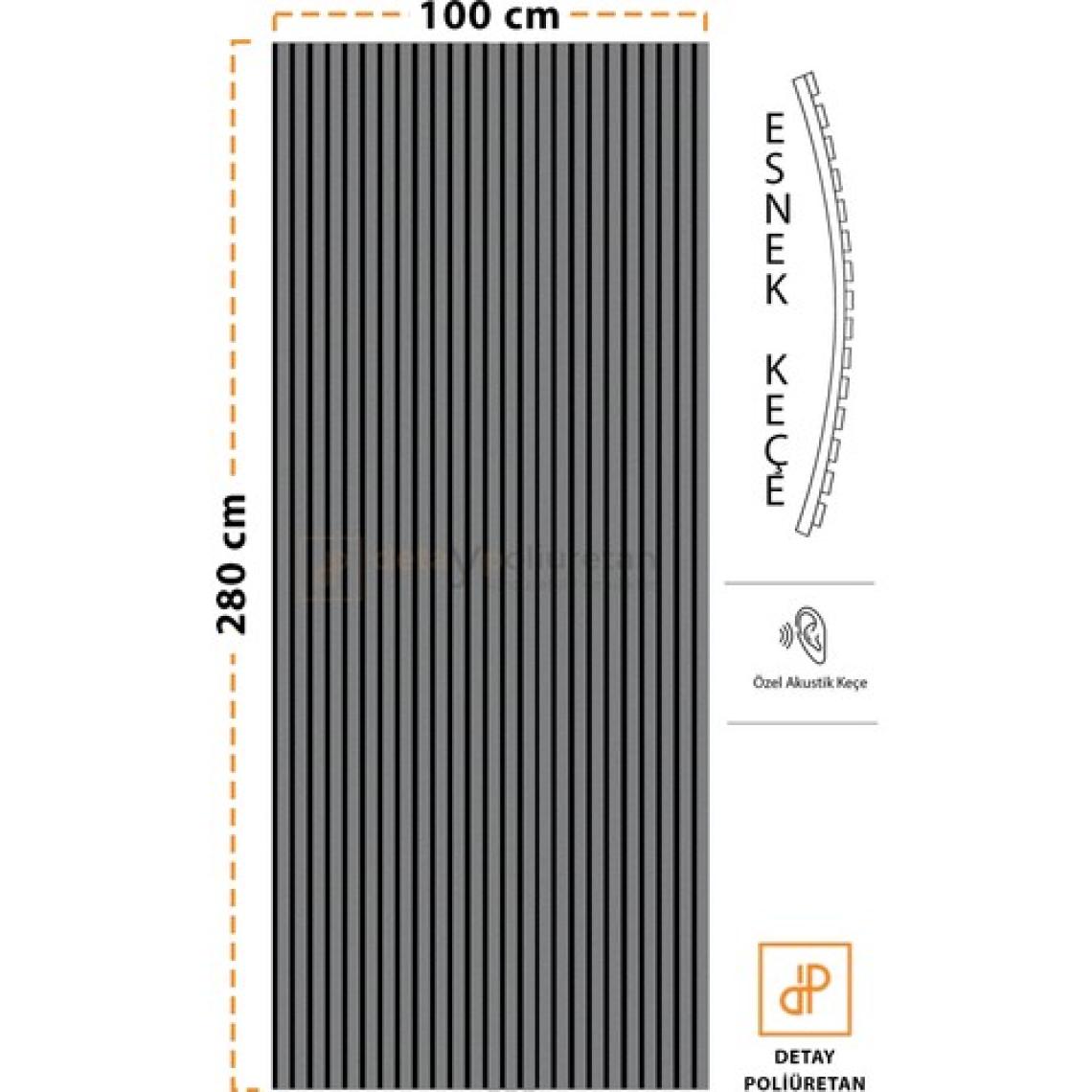 Detay Poliuretan Mdf Ahşap Akustik Duvar Paneli 100 x 280 cm ( Antrasit )