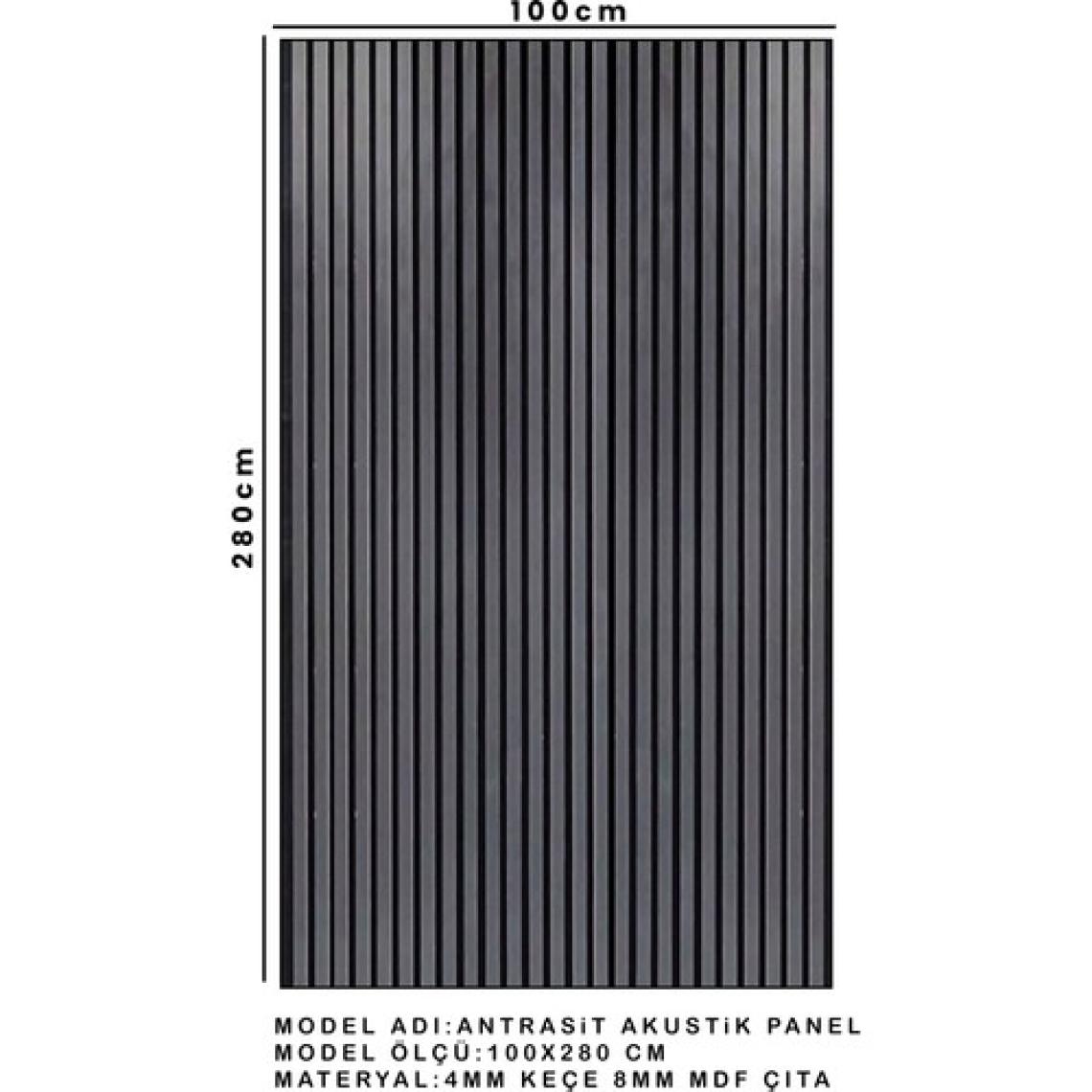 Detay Poliuretan Mdf Ahşap Akustik Duvar Paneli 100 x 280 cm ( Antrasit )