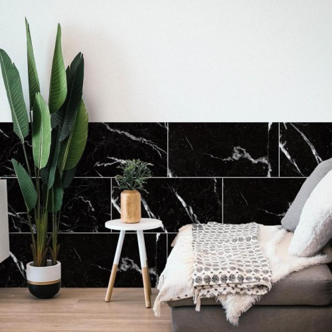Renkli Duvarlar Tezgah Arası Kendinden Yapışkanlı Pvc Siyah Kaplama Paneli 30X60 cm