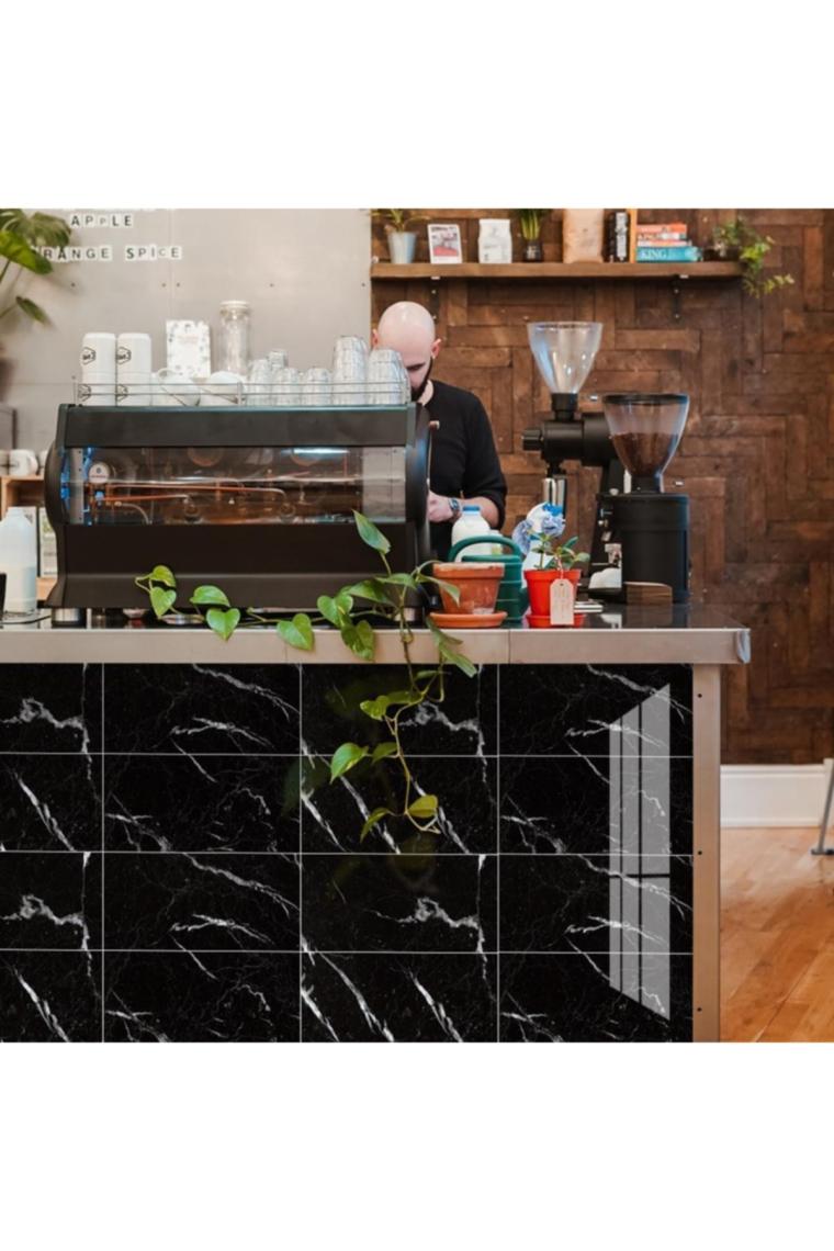 Renkli Duvarlar Yapışkanlı Siyah Mermer Desen 1 Adet 30X60 cm Zemin Duvar Döşeme Panel