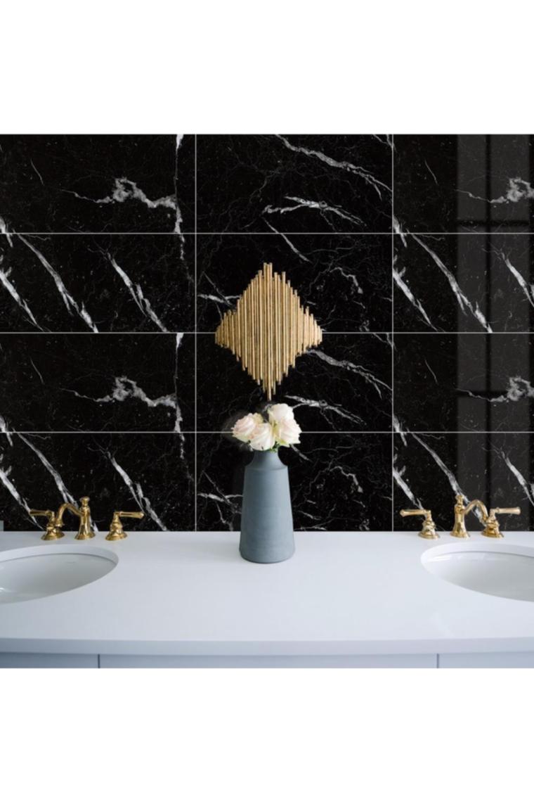 Renkli Duvarlar Yapışkanlı Siyah Mermer Desen 1 Adet 30X60 cm Zemin Duvar Döşeme Panel