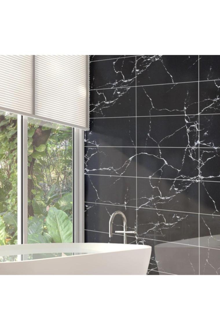 Renkli Duvarlar Yapışkanlı Siyah Mermer Desen 1 Adet 30X60 cm Zemin Duvar Döşeme Panel