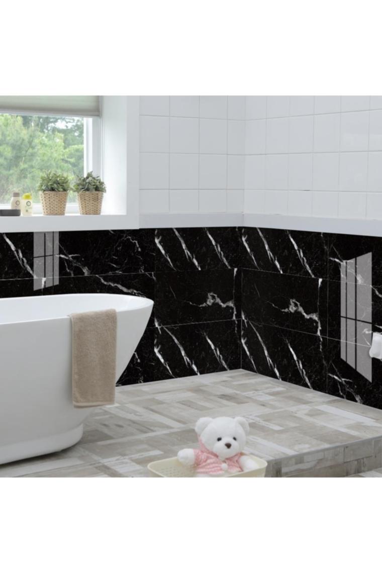 Renkli Duvarlar Yapışkanlı Siyah Mermer Desen 1 Adet 30X60 cm Zemin Duvar Döşeme Panel