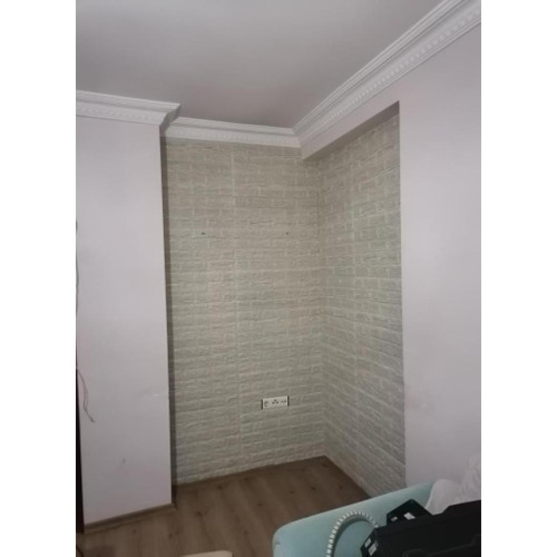 Renkli Duvarlar 70X38CM 1 Adet  Çizgili Gri Tuğla Arkası Yapışkanlı Esnek Silinebilir Duvar Kağıdı Paneli