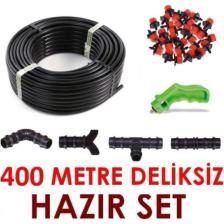 Cmr Deliksiz Düz 400 Metre Damla Sulama Sistemi ve Ek Parçaları Damlama Borusu Hortumu Bahçe Ağaç Seti 16MM
