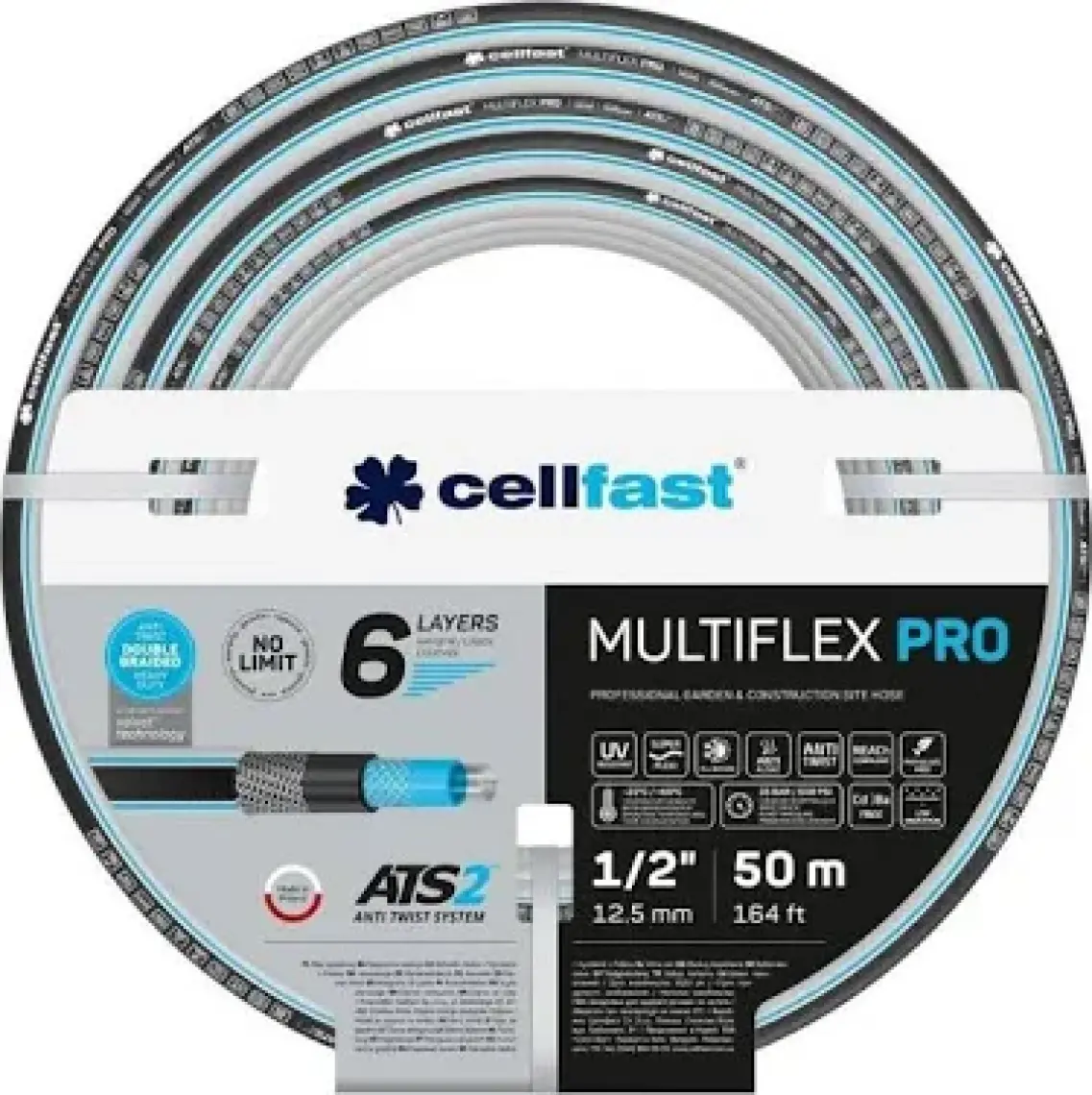 Cellfast Multiflex Pro 6 Katmanlı Bahçe Sulama Hortumu 1/2" 50 M