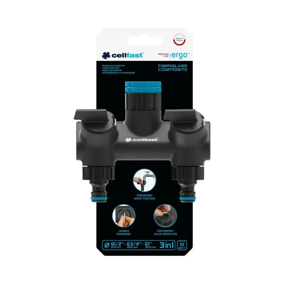 Cellfast Ergo İkili Su Dağıtıcı Konnektör Musluk Bağlantı Aparatı G1/2"-G3/4"-G1"