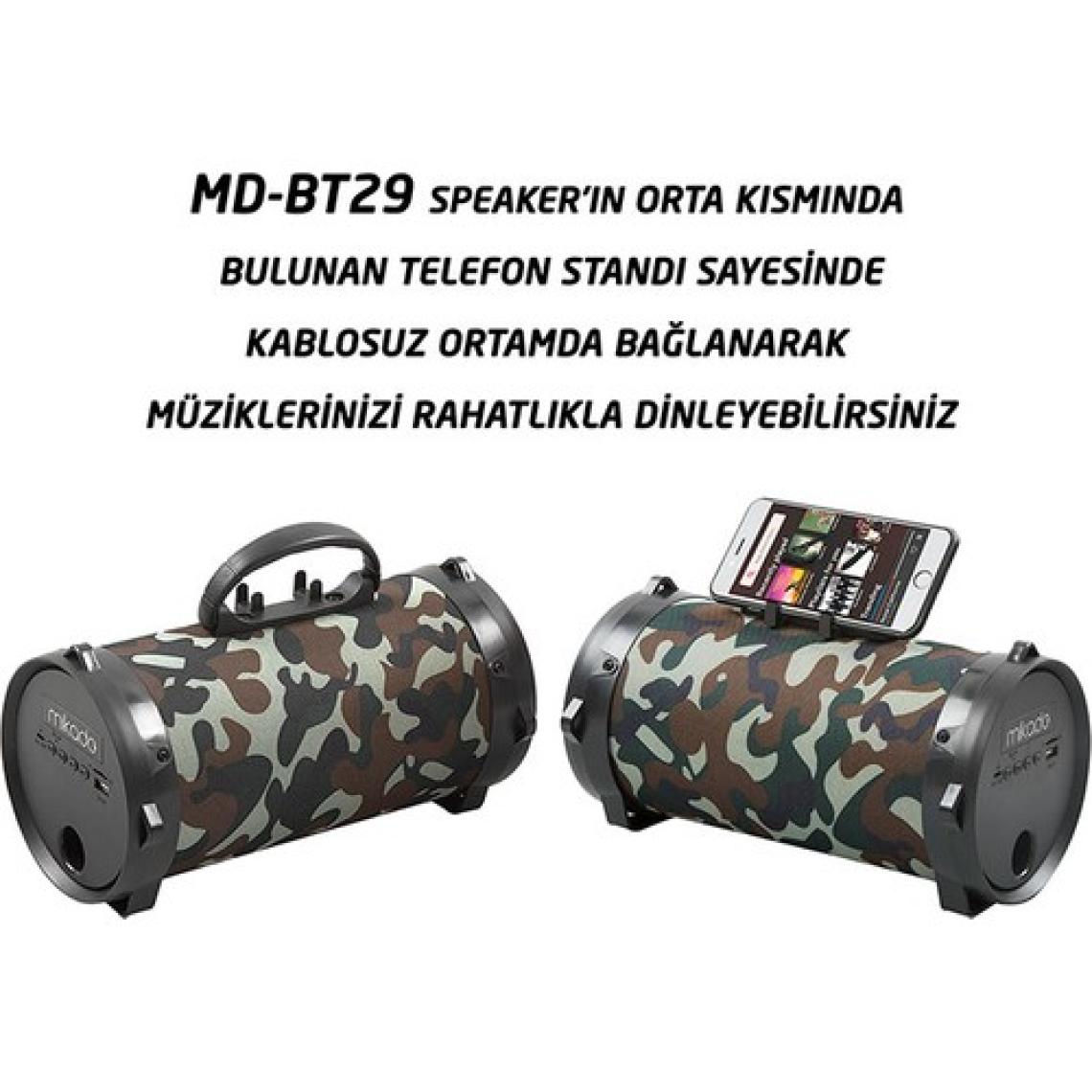 Mikado MD-BT29 5 W TF FM Destekli Kamuflaj Bluetooth Hoparlör