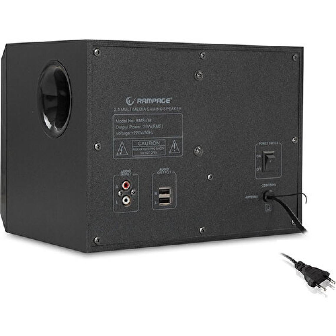 Rampage RMS-G8 2+1 25W Bluetooth +USB-SD-FM Rainbow Siyah Led Işıklı Oyuncu Ses Sistemi