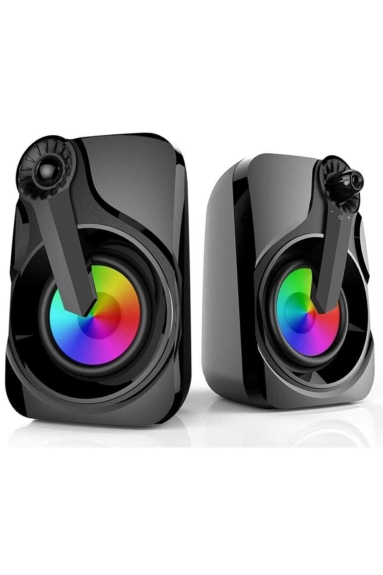 Renkli Led Işıklı Rgb Usb Bilgisayar Hoparlör Md-x27 Siyah