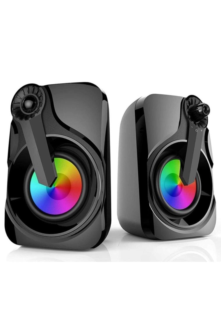Renkli Led Işıklı Rgb Usb Bilgisayar Hoparlör Md-x27 Siyah