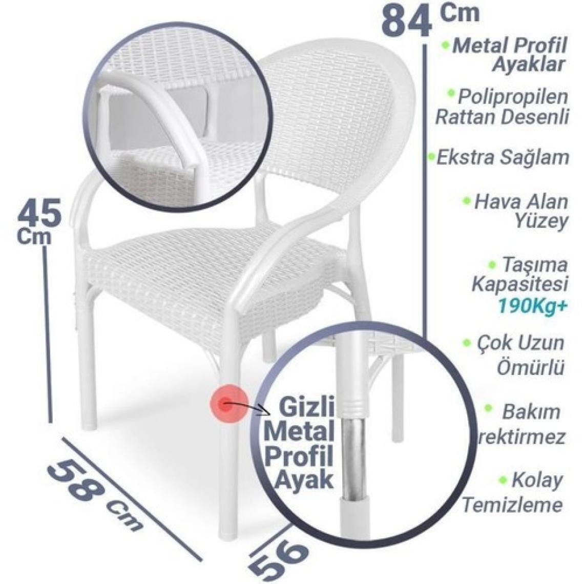 Nar Sokağı 6 Adet Bambu Rattan Kollu Sandalye Koltuk Beyaz