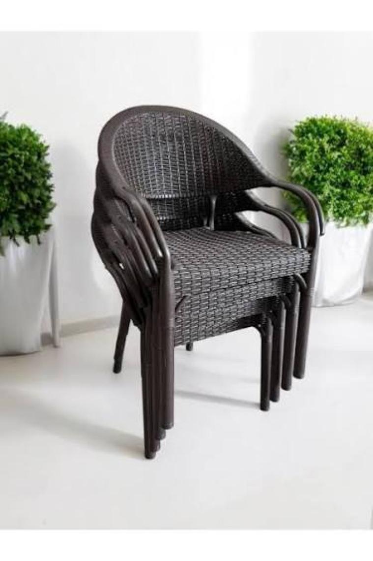 Nar Sokağı 4 Adet Bambu Rattan Kollu Sandalye Koltuk Kahve
