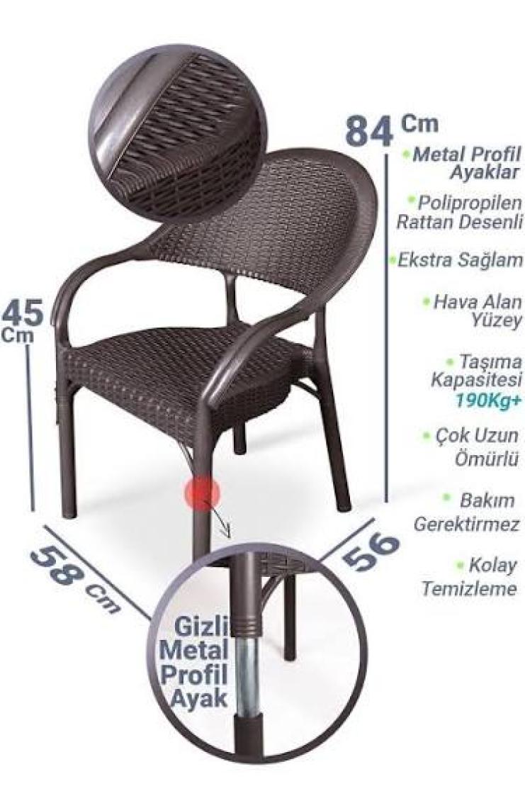 Nar Sokağı 4 Adet Bambu Rattan Kollu Sandalye Koltuk Kahve