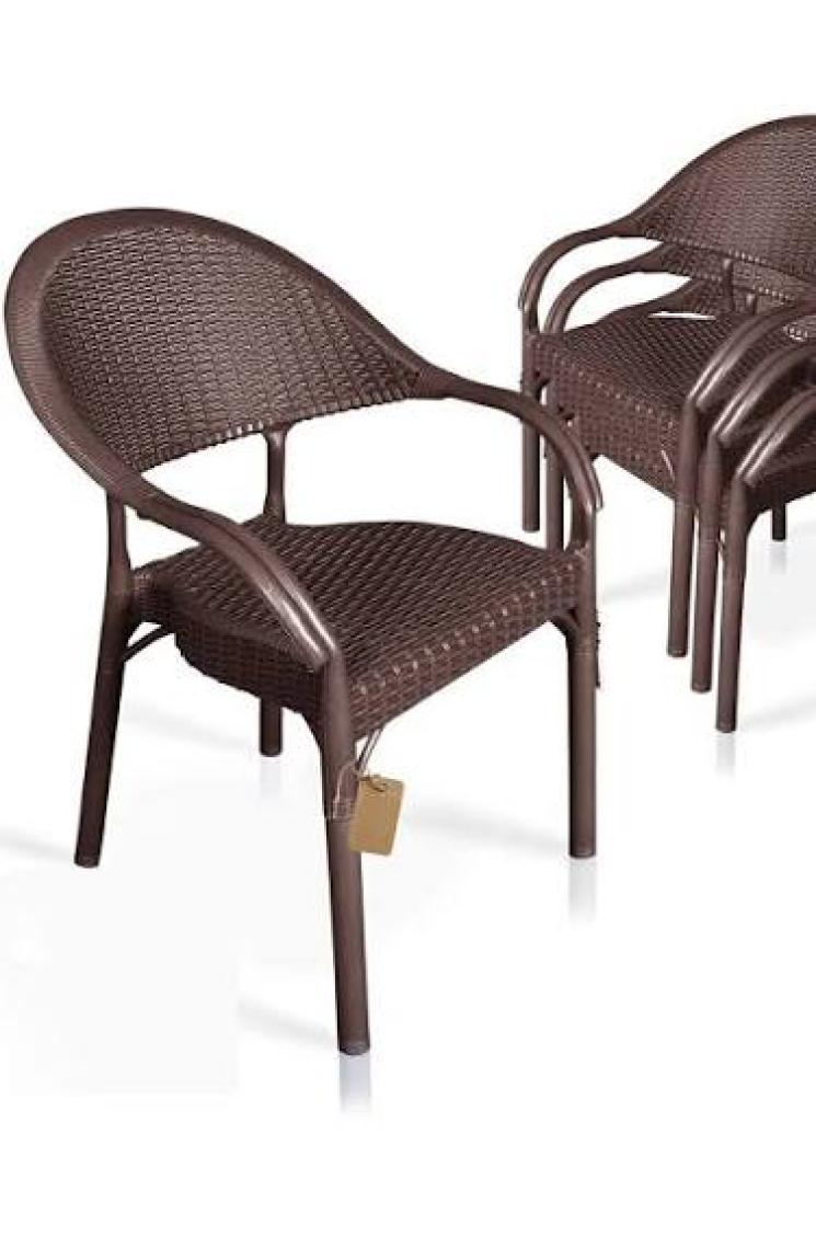 Nar Sokağı 4 Adet Bambu Rattan Kollu Sandalye Koltuk Kahve