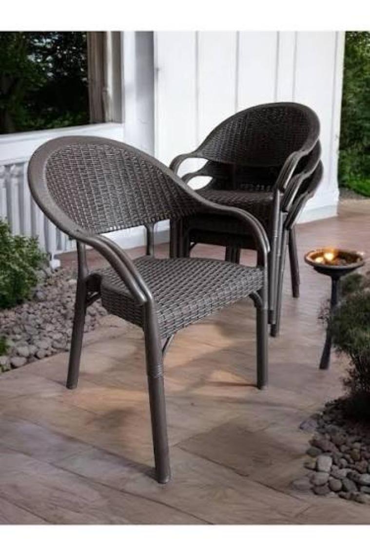 Nar Sokağı 4 Adet Bambu Rattan Kollu Sandalye Koltuk Kahve