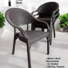 Nar Sokağı 4 Adet Bambu Rattan Kollu Sandalye Koltuk Kahve