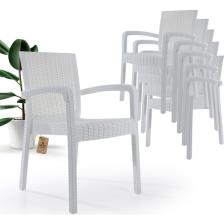 Violet Rattan Sandalye Takımı 6 Kişilik Bahçe Balkon Teras Takımı Beyaz