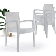 Violet Rattan Sandalye 4 Kişilik Kollu Koltuk Bahçe Balkon Teras Sandalyesi Beyaz