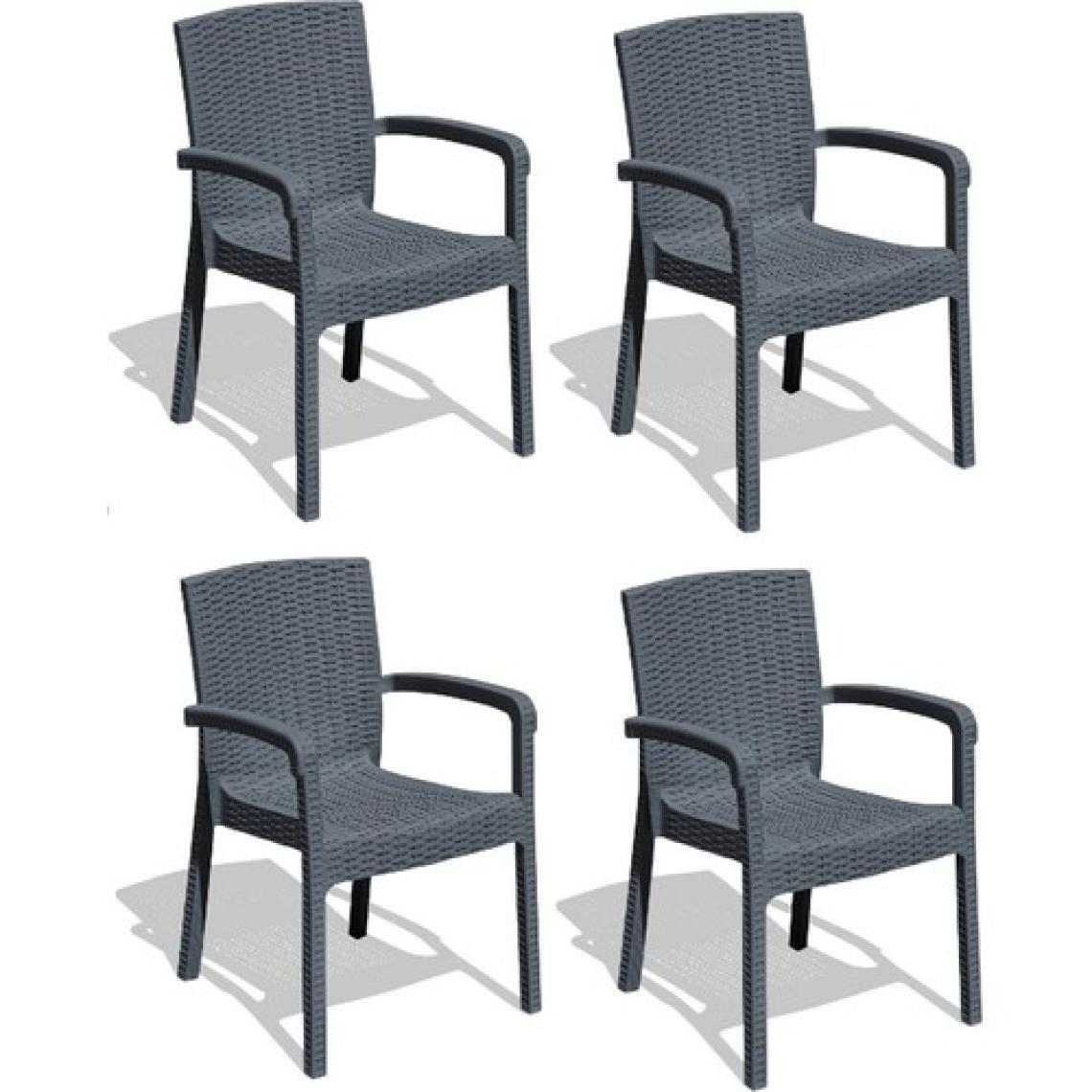 Violet Rattan Koltuk Rattan Bahçe Balkon Sandalyesi Antrasit (4 Adet)