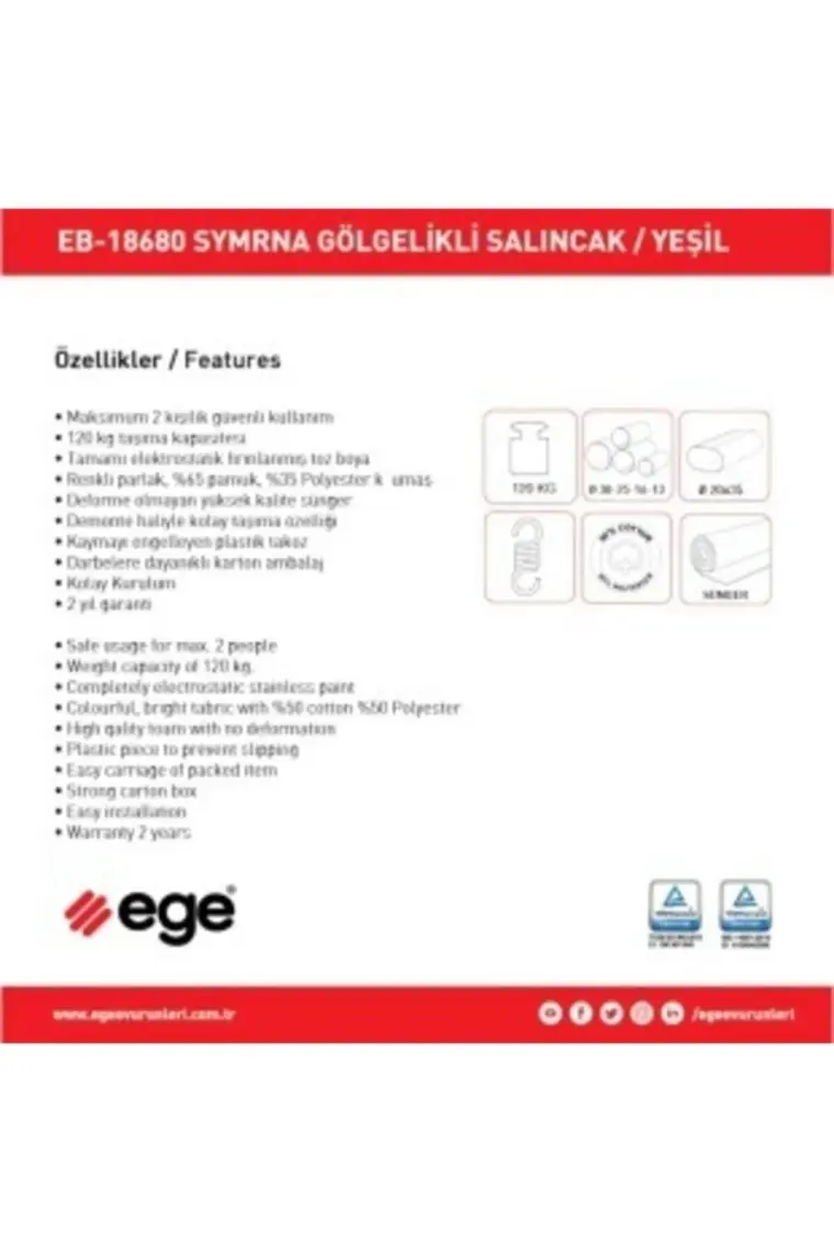 Ege Ev Ürünleri Gölgelikli Bahçe Balkon Teras Salıncak Yeşil