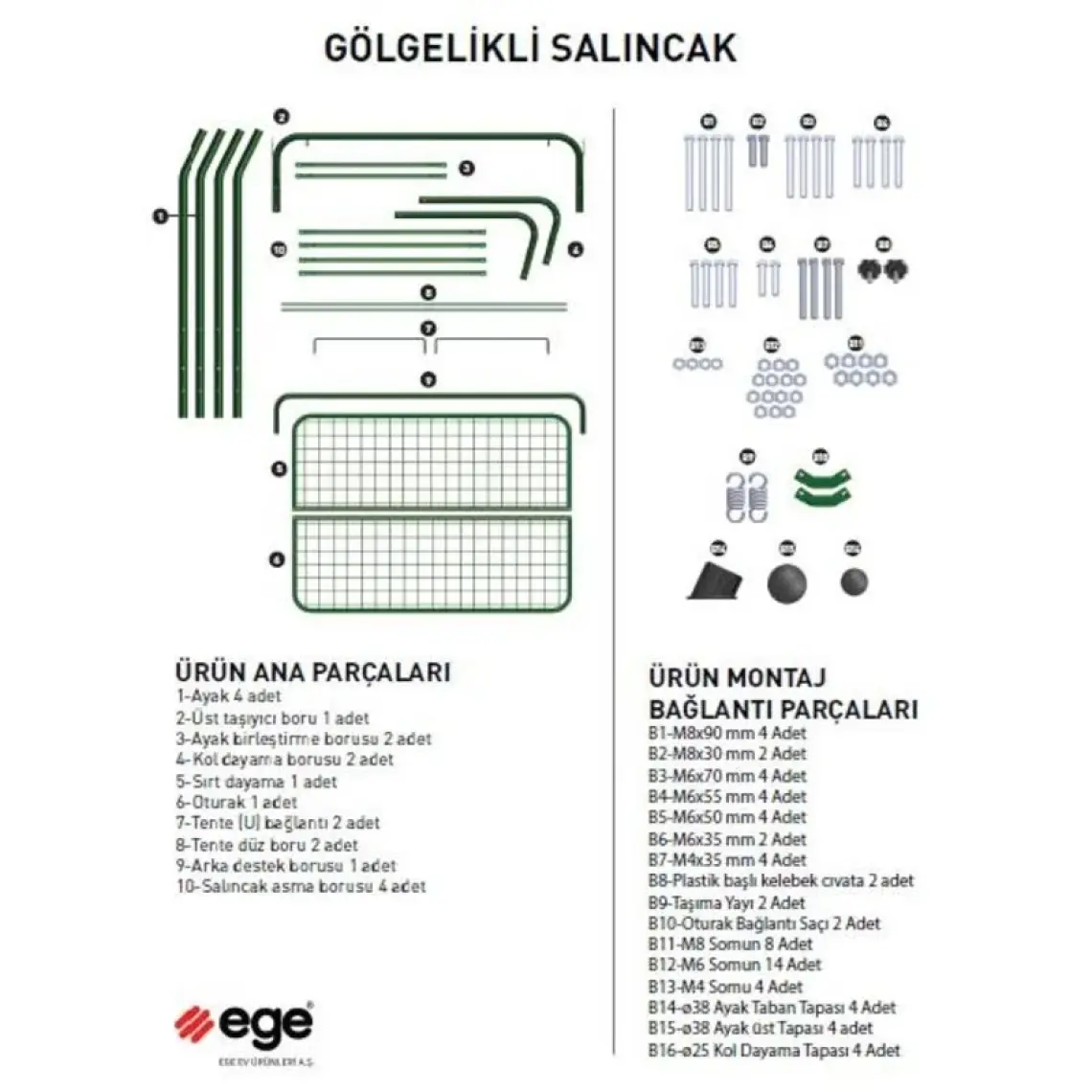 Ege Ev Ürünleri Gölgelikli Bahçe Balkon Teras Salıncak Yeşil