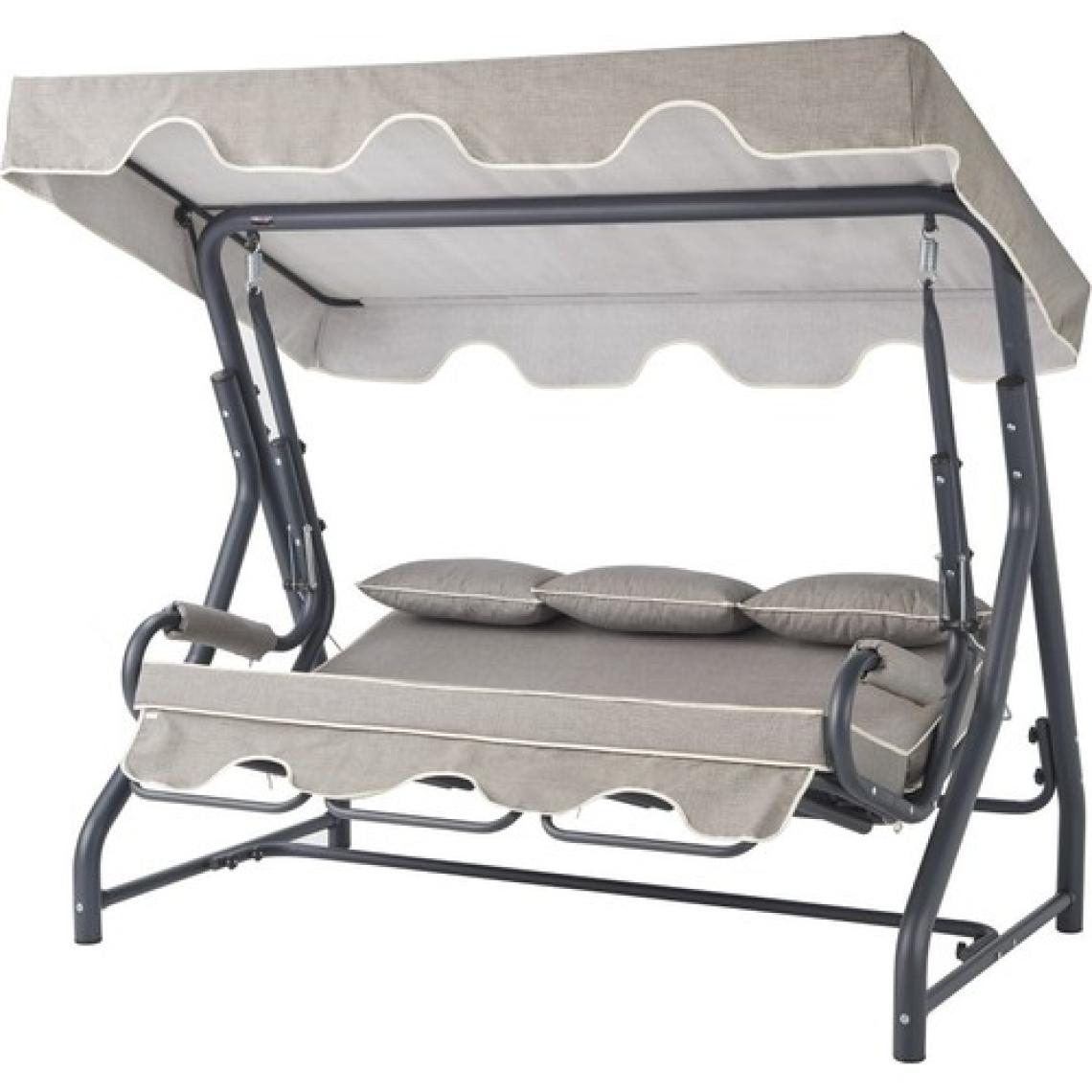 Erinöz Salvia 3 Kişilik Yatarlı Bahçe Salıncağı Balkon Teras Salıncak Gri Minder