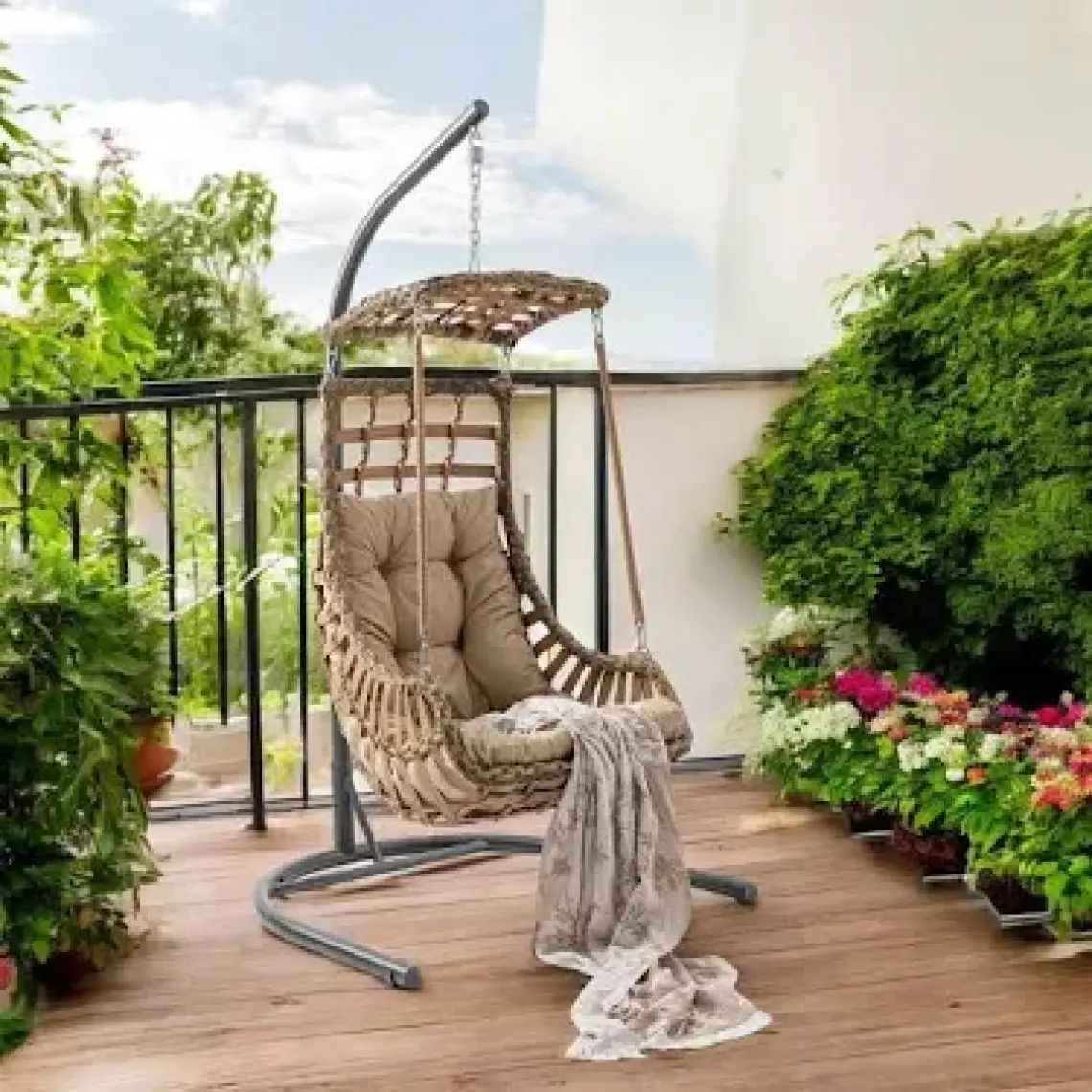 Capri Swing Alaçatı Tekli Rattan Bahçe Salıncağı | Balkon Salıncağı