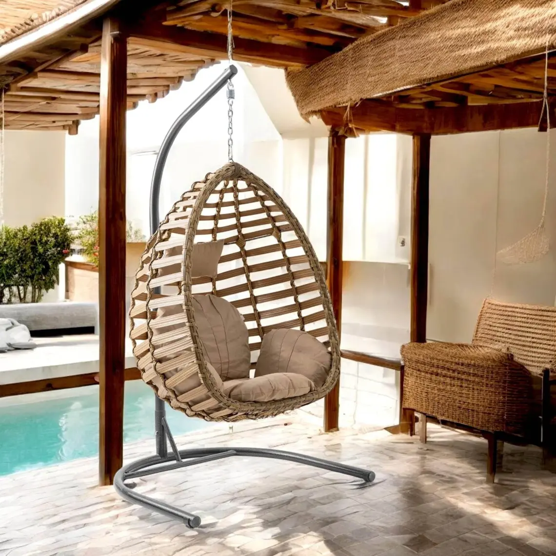 Capri Swing Gümbet Tekli Rattan Bahçe Salıncağı |  Balkon Salıncağı