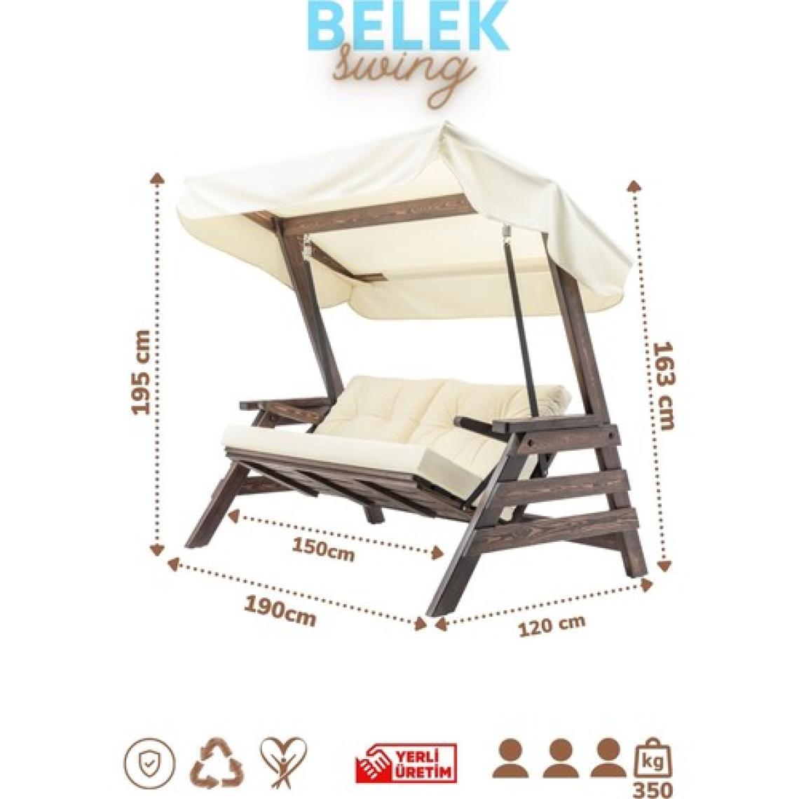 Viranze Ahşap Belek Swing 3 Kişilik Ahşap Dış Mekan Bahçe Balkon ve Teras Salıncağı Krem