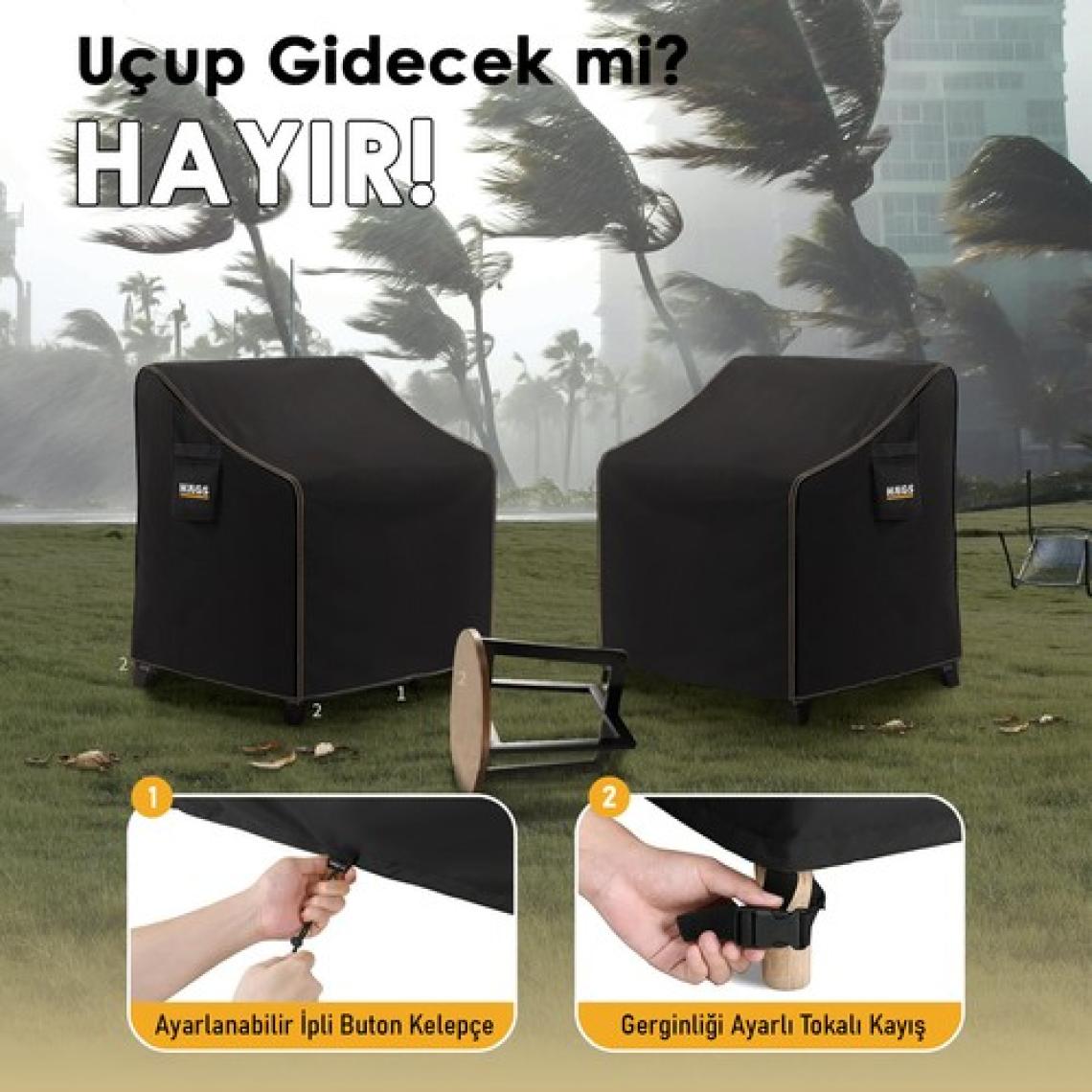 Hags Tek Kişilik Bahçe Koltuk Örtüsü, Bahçe Koltuk Koruma Brandası Örtüsü,  100-80-75cm - Siyah