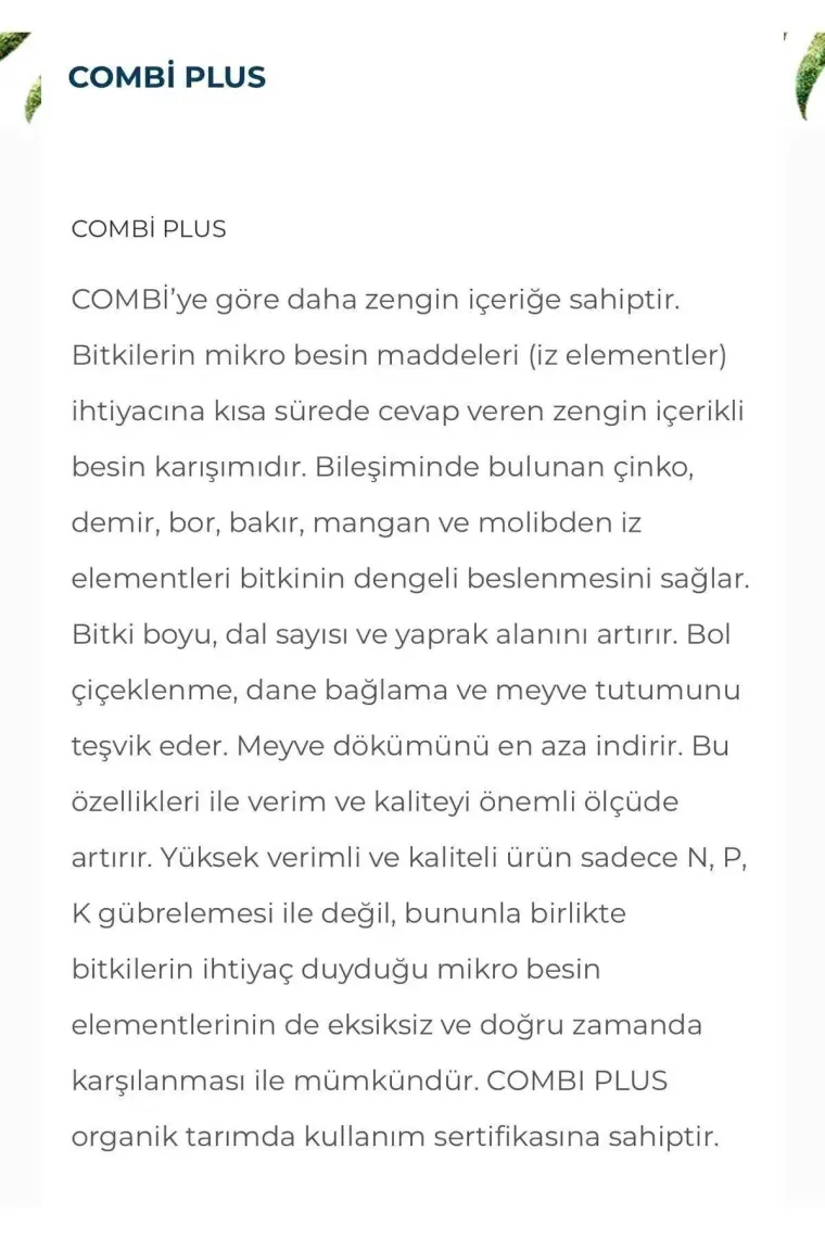 Gübretaş Combi Plus (1 Kg) (Bor, Bakır, Demir, Mangan, Molibden, Çinko)