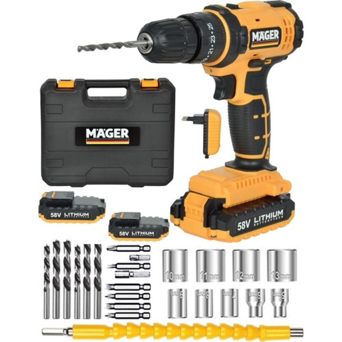 Mager Alman Sjs Metal Şanzıman 58 Watt 5 Ah Li-Ion Max-Sr Çift Akülü Darbeli Matkap
