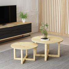 Soft Ikili Doğal Ahşap Orta Sehpa 70*70*42