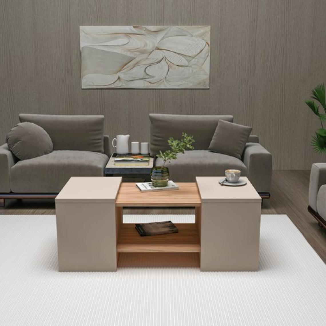 Arnetti Sartos 3'lü Zigonlu Modern Orta Sehpa Salon Sehpası, Atlantik Çam Bej - Sartos