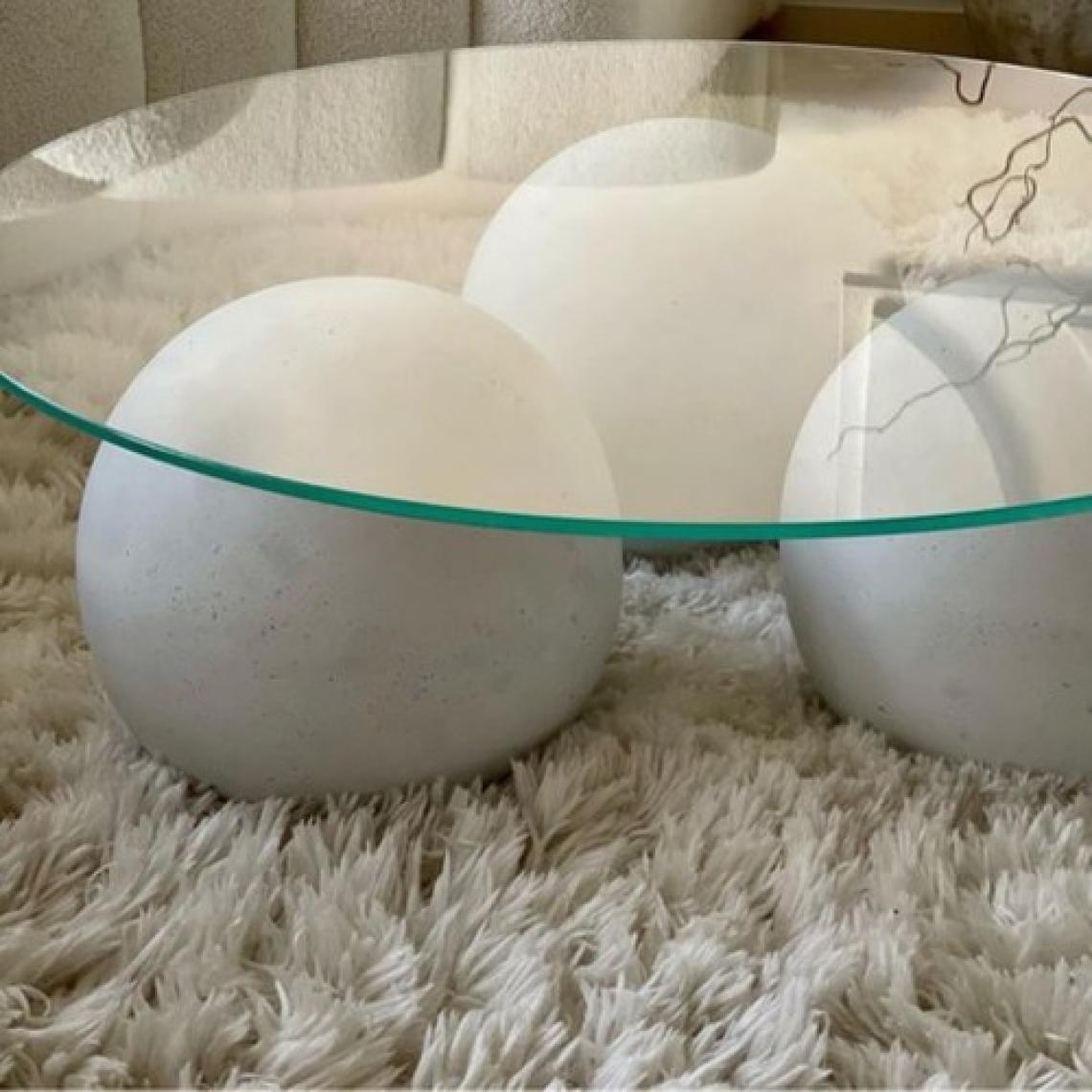 Velura Home & Living Modern Orta Sehpa & Cam Sehpa & Küre Sehpa & Top Sehpa - Yuvarlak Cam & Beyaz Ayak