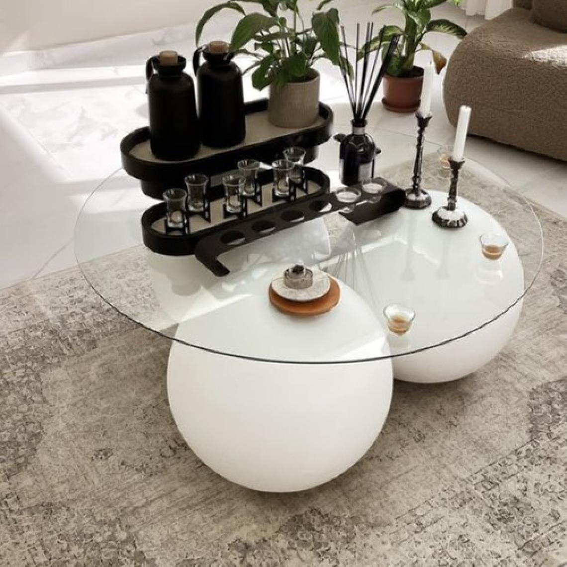 Velura Home & Living Modern Orta Sehpa & Cam Sehpa & Küre Sehpa & Top Sehpa - Yuvarlak Cam & Beyaz Ayak