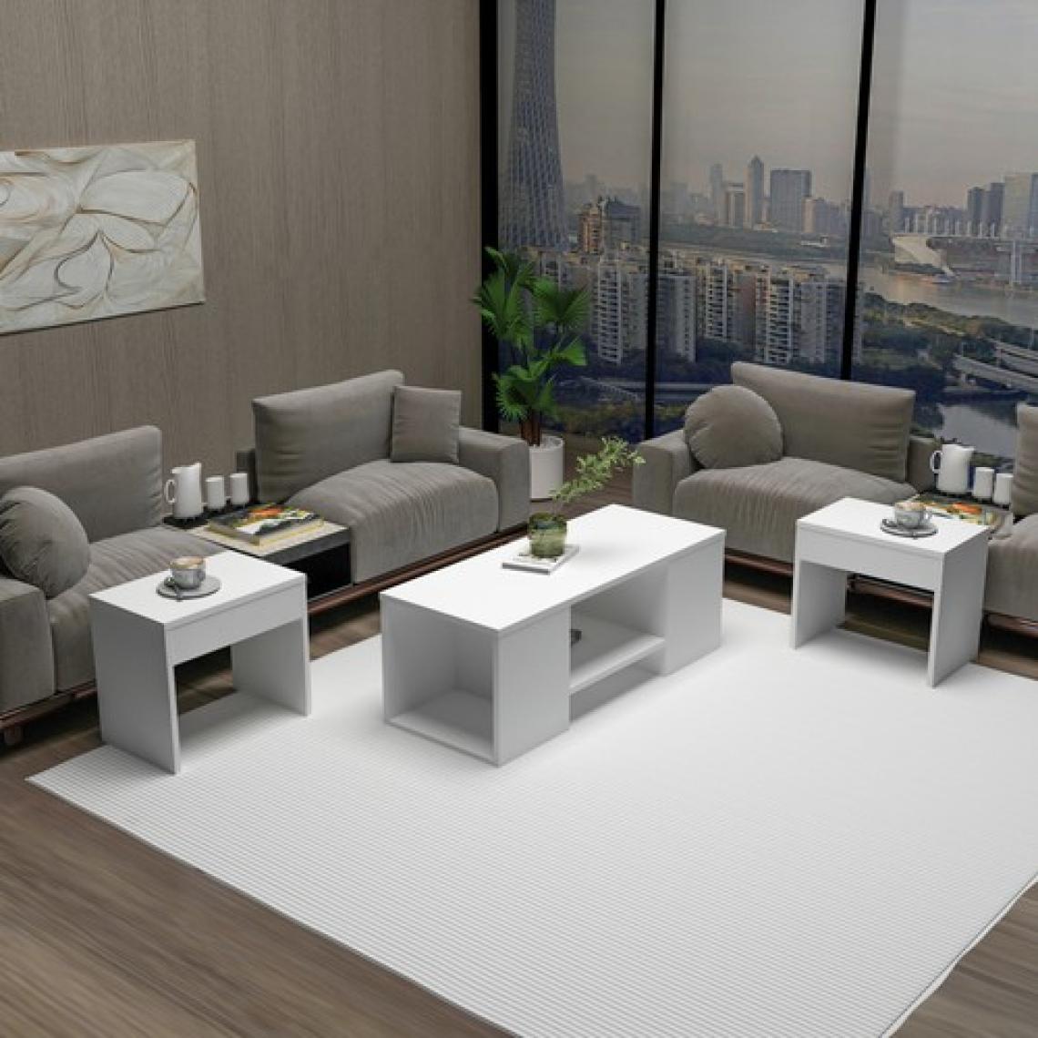 Arnetti Sartos 3'lü Zigonlu Modern Orta Sehpa Salon Sehpası, Beyaz - Sartos