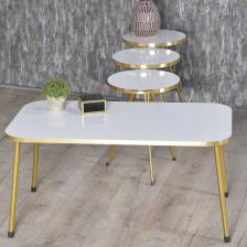Zigon Sehpa ve Orta Sehpa Kr Gold Metal Ayak Gold Beyaz Set