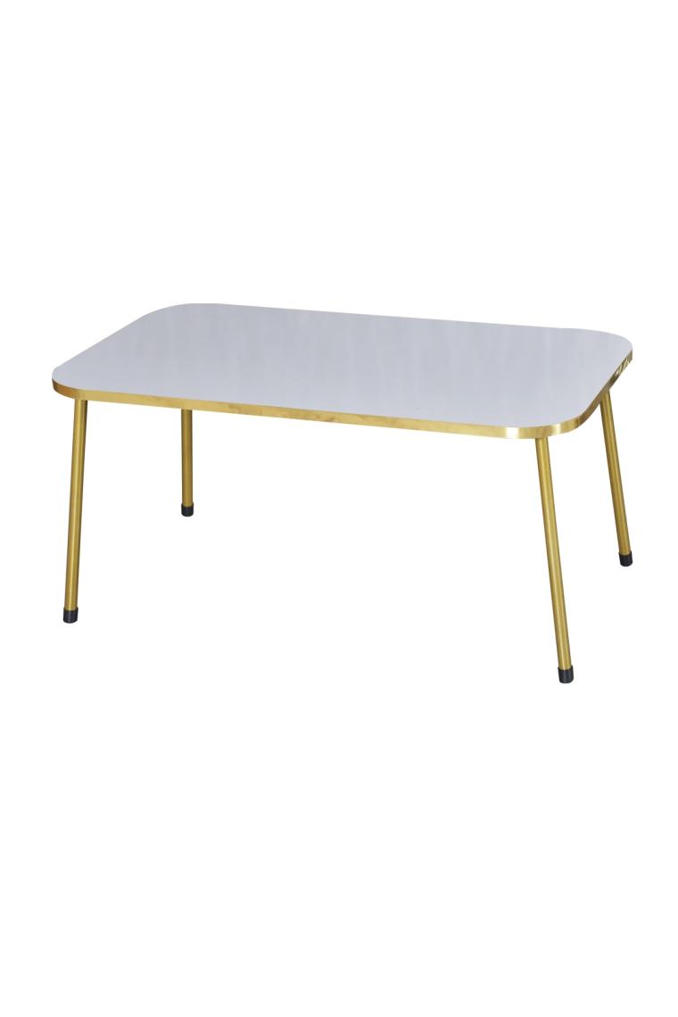 Zigon Sehpa ve Orta Sehpa Kr Gold Metal Ayak Gold Beyaz Set